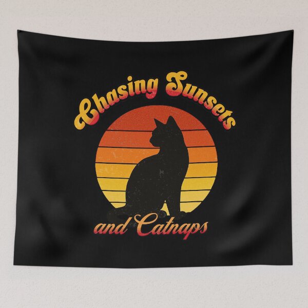 Item preview, Chasing Sunsets and Catnaps – Retro Cat Sunset Tee designed and sold by soycig.