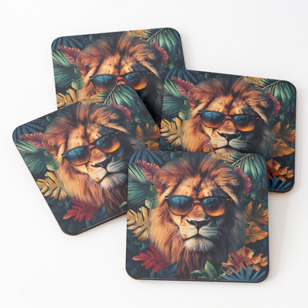 Item preview, Summer Miami Cool Lion in Leaves - Surreal Wildlife art designed and sold by TheArtistOf2022.