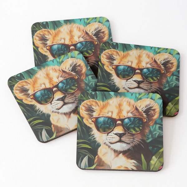 Item preview, Summer Miami Cool Lion Cub in Leaves - Surreal Wildlife art designed and sold by TheArtistOf2022.