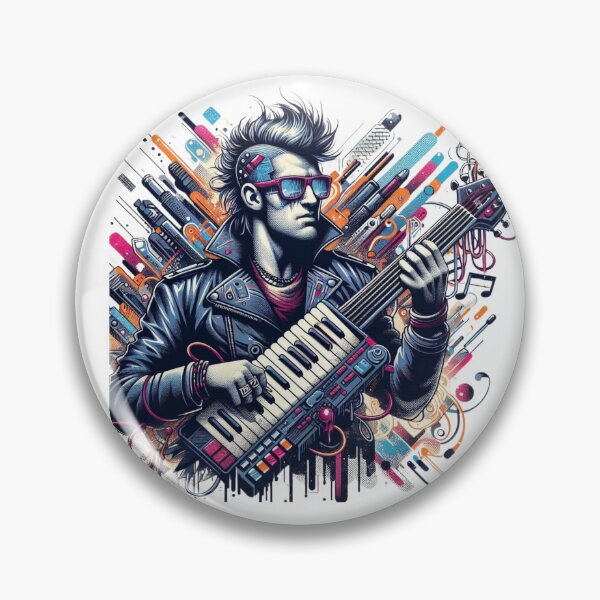 Item preview, Cyberpunk Keytar Player – Retro Synthwave Music Art designed and sold by JenniferCreaArte .