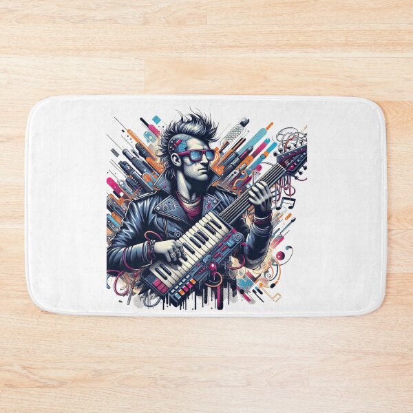 Item preview, Cyberpunk Keytar Player – Retro Synthwave Music Art designed and sold by JenniferCreaArte .