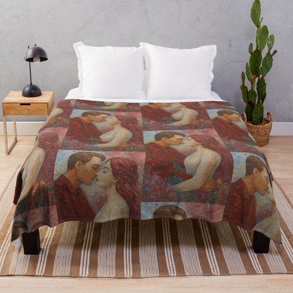 Item preview, Romantic Mosaic Art of Lovers with Pink and Red Floral Background designed and sold by Inspired by CarMa.