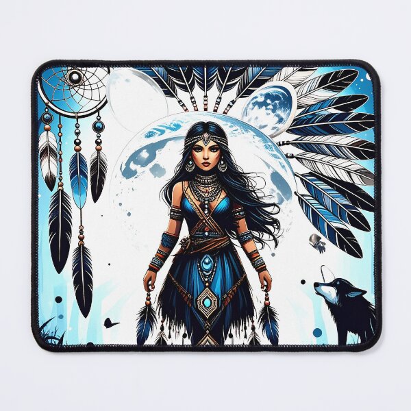 Item preview, Spirit Walker – Native American warrior in the mystical forest with glowing symbols designed and sold by Hamdy est 1985.