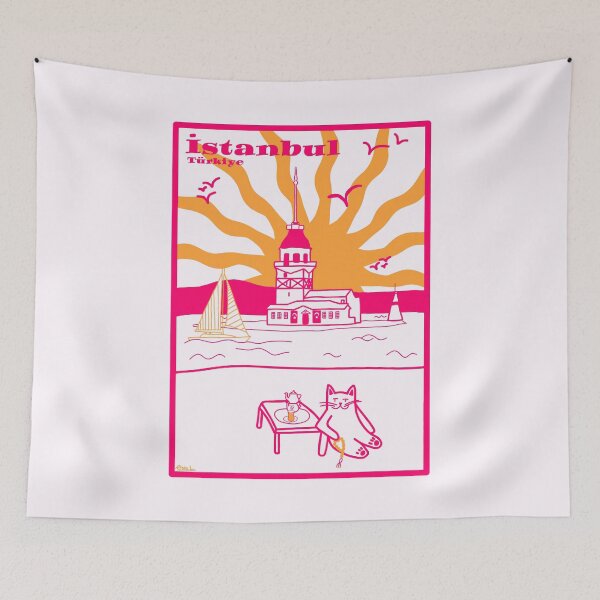Item preview, Retro Istanbul - Cat, Tea & Leander's Tower designed and sold by petiteToulon.