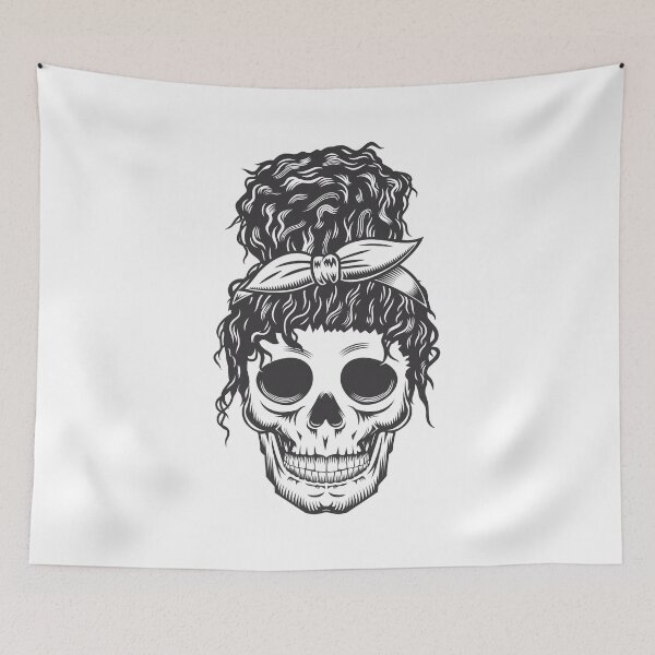 Item preview, messy bun hairstyle skull designed and sold by TshaStore.