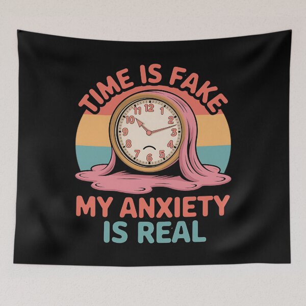 Item preview, Time is Fake, My Anxiety is Real - Surreal Cartoon Clock designed and sold by KZbubble.