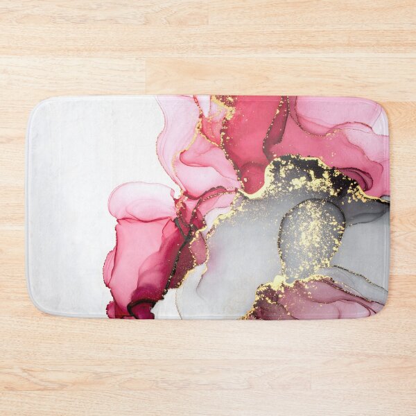 Item preview, An expressive abstract artwork featuring vibrant pink, deep red, and dark grey ink flows, highlighted with shimmering gold accents on a white background designed and sold by homydesign.