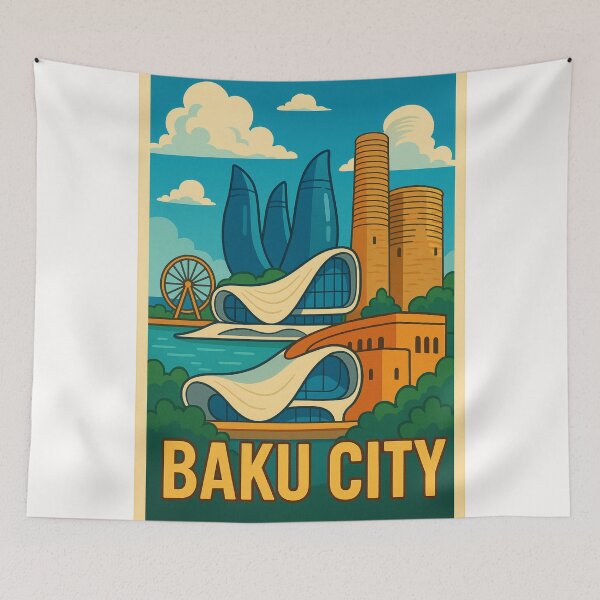 Item preview, Modern Baku Skyline with Flame Towers and Heydar Aliyev Center designed and sold by Places On Earth.