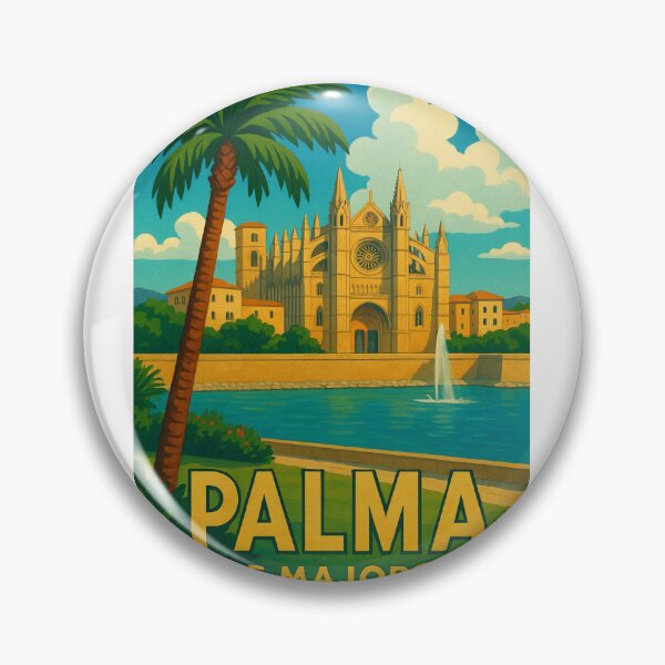 Item preview, Fountain View of Palma de Mallorca Cathedral and Palm Tree designed and sold by Places On Earth.