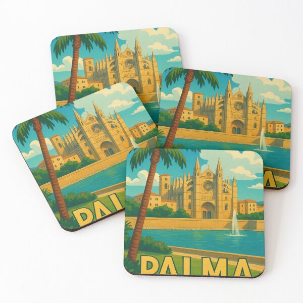 Item preview, Fountain View of Palma de Mallorca Cathedral and Palm Tree designed and sold by Places On Earth.