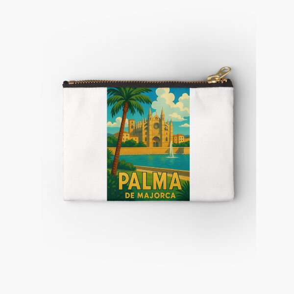 Item preview, Fountain View of Palma de Mallorca Cathedral and Palm Tree designed and sold by Places On Earth.