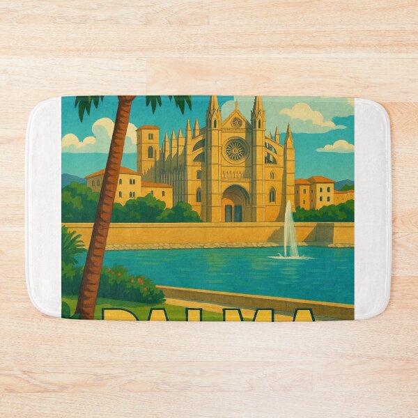 Item preview, Fountain View of Palma de Mallorca Cathedral and Palm Tree designed and sold by Places On Earth.