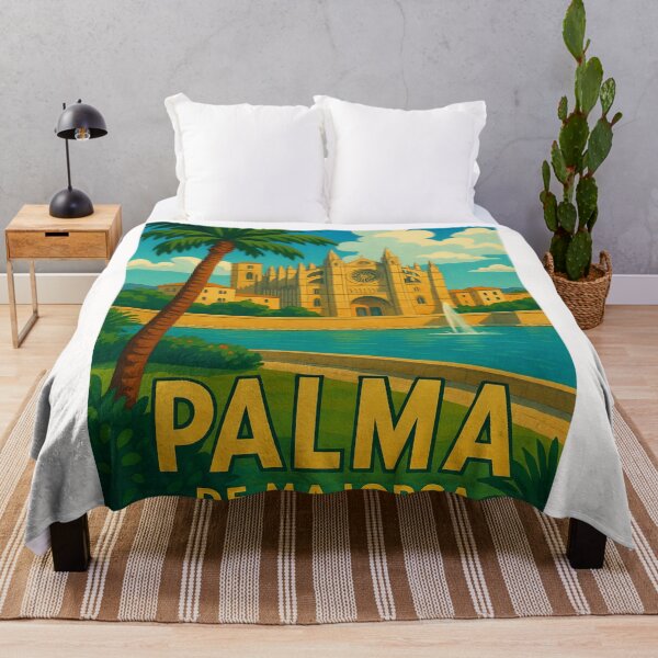 Item preview, Fountain View of Palma de Mallorca Cathedral and Palm Tree designed and sold by Places On Earth.