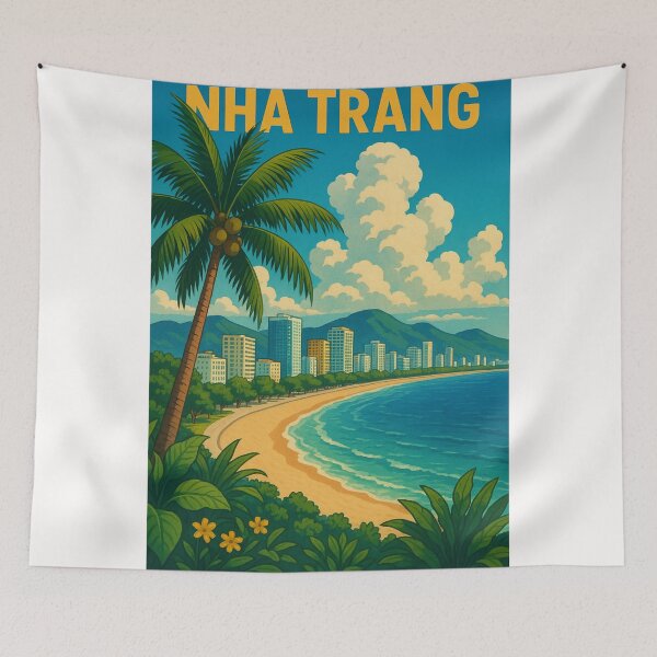 Item preview, Nha Trang Beachfront Skyline with Palm Trees and Mountains designed and sold by Places On Earth.