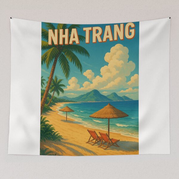 Item preview, Tropical Beach Scene in Nha Trang with Umbrellas and Chairs designed and sold by Places On Earth.