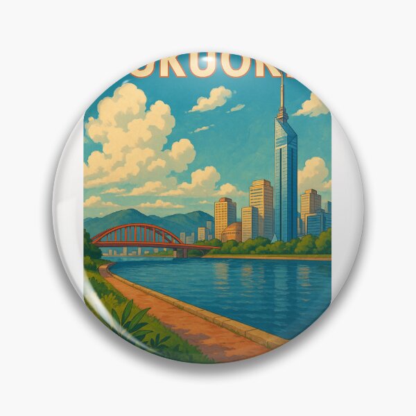 Item preview, Fukuoka Riverwalk with Skyline and Red Arch Bridge designed and sold by Places On Earth.