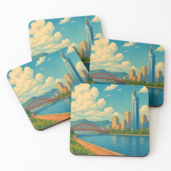 Item preview, Fukuoka Riverwalk with Skyline and Red Arch Bridge designed and sold by Places On Earth.