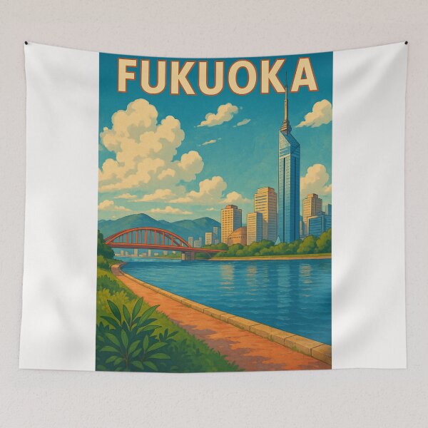 Item preview, Fukuoka Riverwalk with Skyline and Red Arch Bridge designed and sold by Places On Earth.