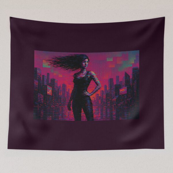 Item preview, Cyberpunk Glitch Neon City Girl Portrait designed and sold by VA Design.