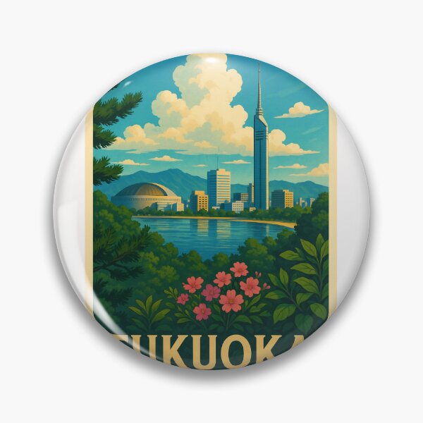 Item preview, Fukuoka Tower from Across the Bay with Blossoms and Hills designed and sold by Places On Earth.