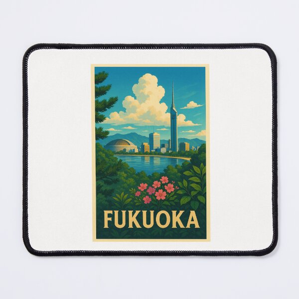 Item preview, Fukuoka Tower from Across the Bay with Blossoms and Hills designed and sold by Places On Earth.