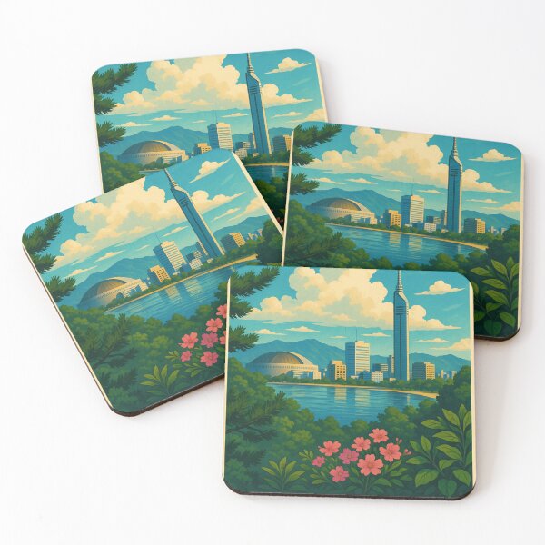 Item preview, Fukuoka Tower from Across the Bay with Blossoms and Hills designed and sold by Places On Earth.