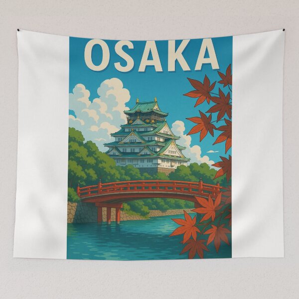 Item preview, Osaka Castle and Red Bridge Framed by Autumn Leaves designed and sold by Places On Earth.