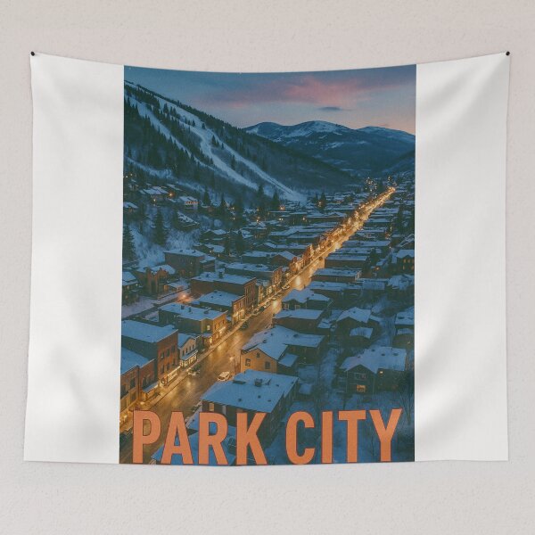 Item preview, Park City Utah at Night with Snowy Streets and Mountains designed and sold by Places On Earth.