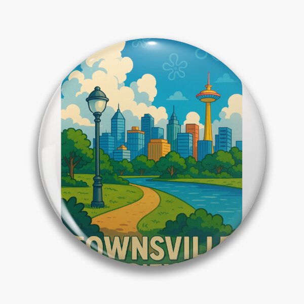 Item preview, Illustrated Townsville City Skyline with Tower and River designed and sold by Places On Earth.