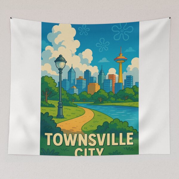 Item preview, Illustrated Townsville City Skyline with Tower and River designed and sold by Places On Earth.