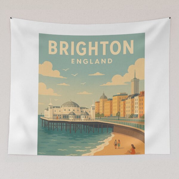 Item preview, Brighton Seaside Scene with Pier and Beachgoers designed and sold by Aryabek.