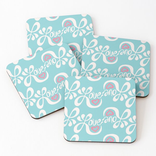 Item preview, Hand Drawn Script Lettering Monochromatic Aqua Red Heart Love Pattern Sweetness designed and sold by KellyReevesArt.
