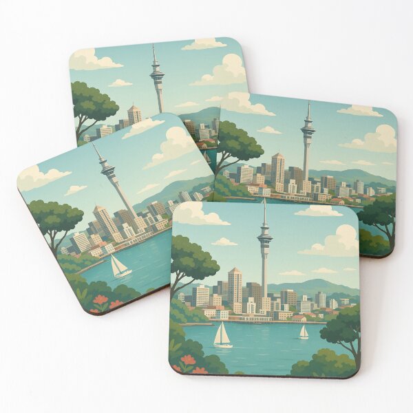 Item preview, Auckland Cityscape with Sky Tower and Sailboats designed and sold by Aryabek.