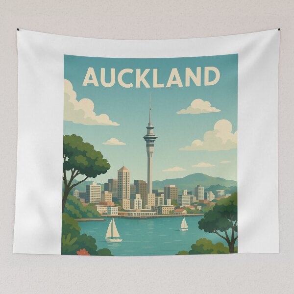 Item preview, Auckland Cityscape with Sky Tower and Sailboats designed and sold by Aryabek.