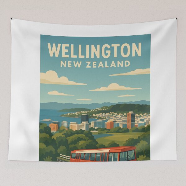 Item preview, Wellington Cable Car with Harbour and Hills designed and sold by Aryabek.