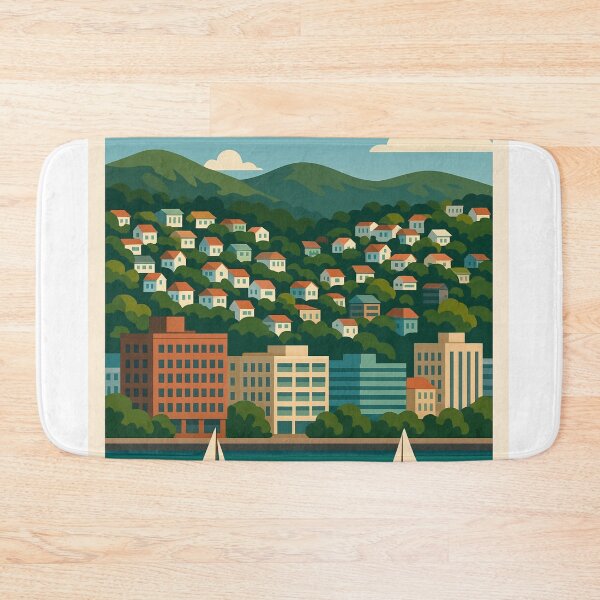 Item preview, Wellington Harbour with Colorful Hillside Homes designed and sold by Aryabek.