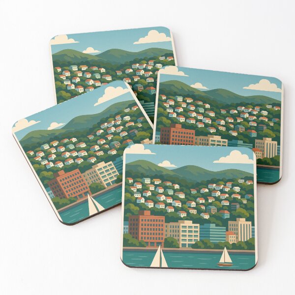 Item preview, Wellington Harbour with Colorful Hillside Homes designed and sold by Aryabek.