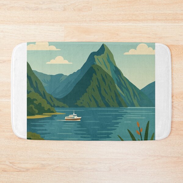 Item preview, Milford Sound Fjord with Tour Boat and Mountains designed and sold by Aryabek.