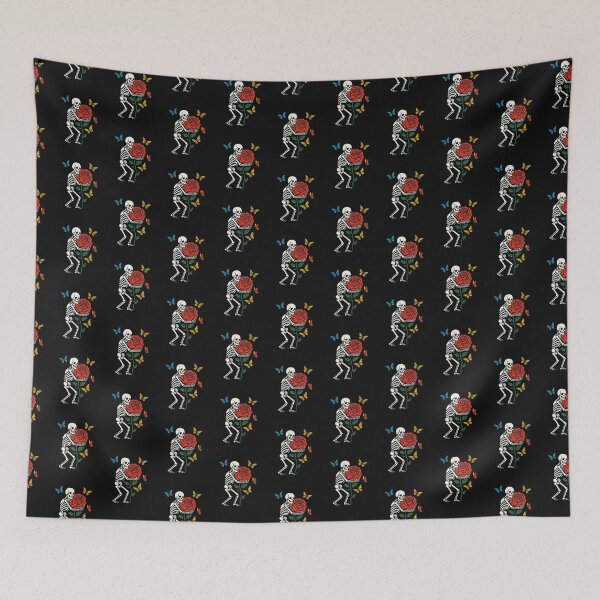 Item preview, Skeleton Hugging Giant Rose with Butterflies – Colorful Minimalist Design designed and sold by ColorSplash123.