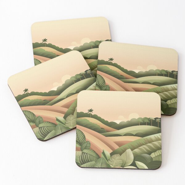Item preview, Tropical Landscape Illustration with Rolling Hills and Sunset designed and sold by PaintbrushPlace.