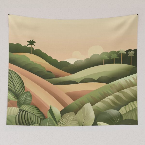 Item preview, Tropical Landscape Illustration with Rolling Hills and Sunset designed and sold by PaintbrushPlace.