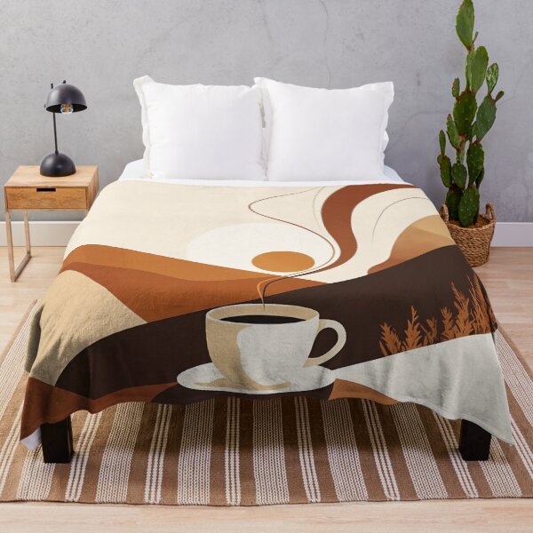 Artikelvorschau, Minimalistische Kaffeetasse mit abstrakter warmer Landschaft bei Sonnenaufgang entworfen und verkauft von PaintbrushPlace.
