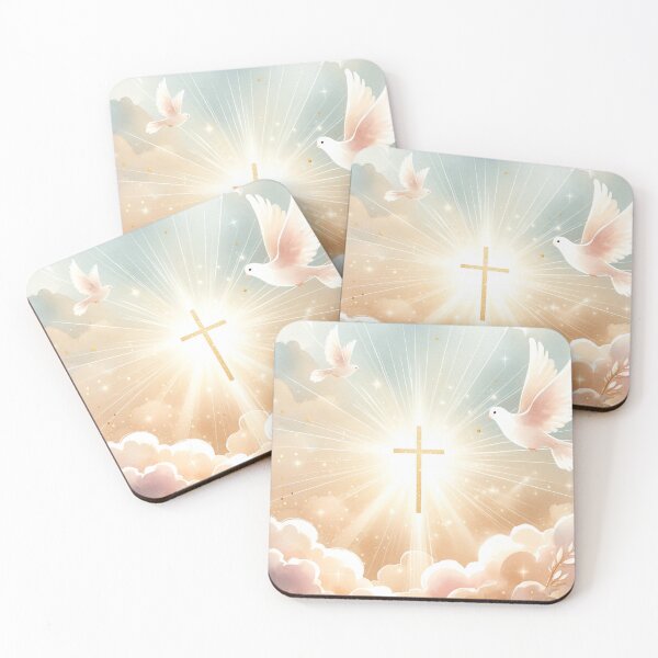 Item preview, Watercolor Painting – Doves and Cross in the Sky with Sun Beams designed and sold by DrewRomeoCo.