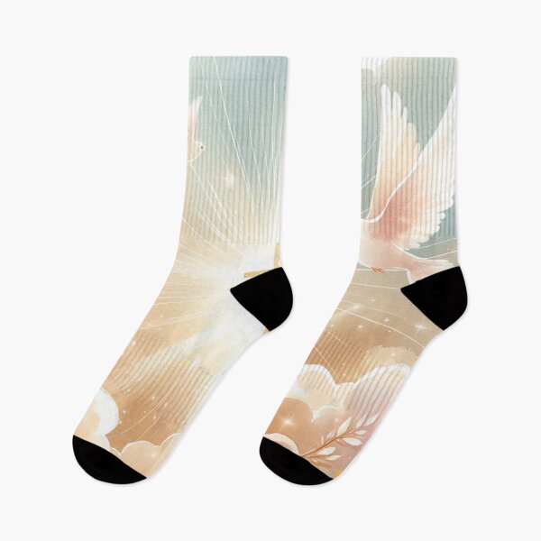 Item preview, Watercolor Painting – Doves and Cross in the Sky with Sun Beams designed and sold by DrewRomeoCo.