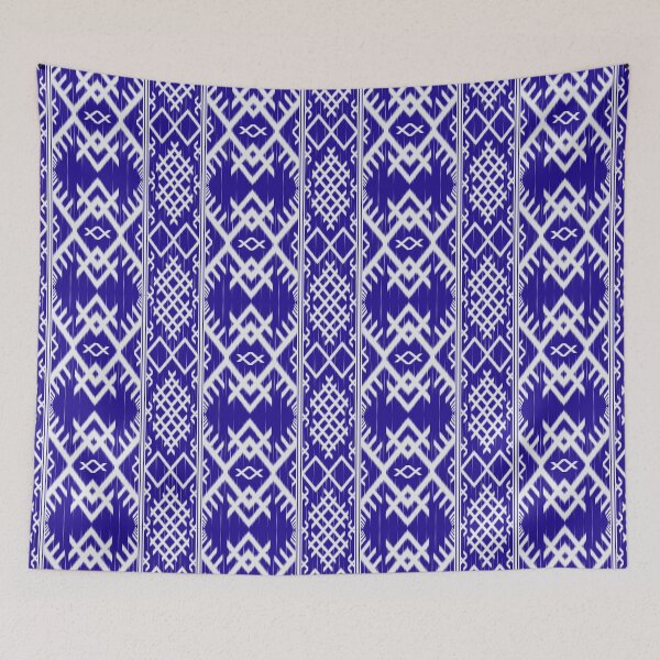 Item preview, Traditional Blue and White Ikat Seamless Pattern – Ethnic Geometric Textile Background designed and sold by Design2delight.