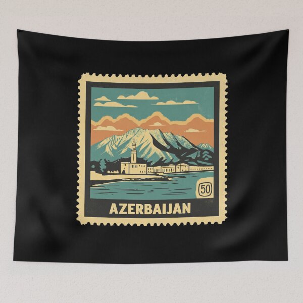 Item preview, Azerbaijan Vintage Postage Stamp Illustration designed and sold by tiigerdad.
