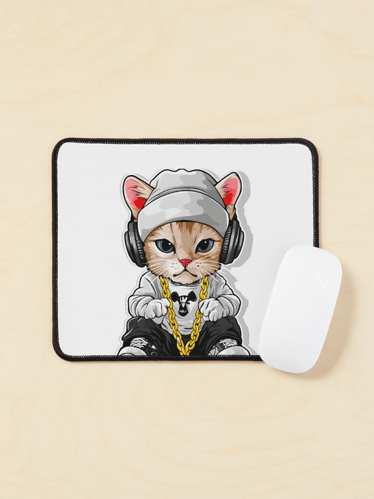 Thumbnail 1 of 5, Mouse Pad, Kawaii Rapper Cat designed and sold by Ragil-Studio.