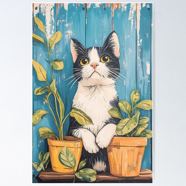 Item preview, Cat Sitting Between Potted Plants designed and sold by prettykaler.
