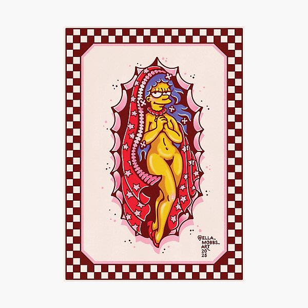 Item preview, Virgin Mary Marge Traditional Tattoo Flash by Ella Mobbs Creep Heart designed and sold by Ella Mobbs.