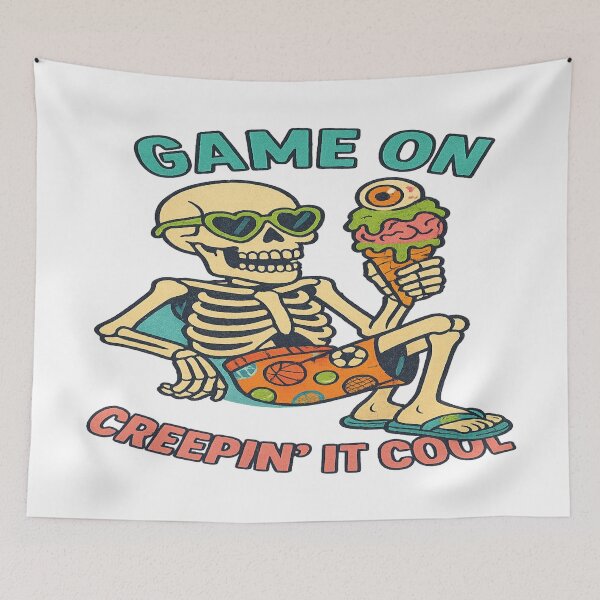 Item preview, Creepin’ It Cool – Funny Summerween Skeleton Beach Vibes  designed and sold by Rajasekar.